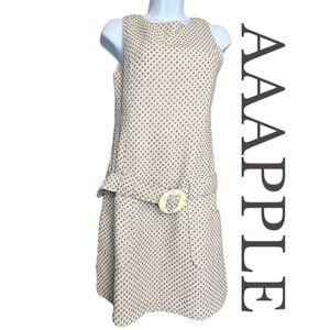 AAApple Women's Sleeveless Crew Neck Belted A-line Midi Dress Wool Cream Small